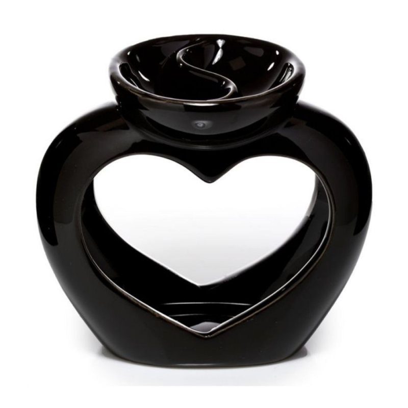 Oil and Wax Melt Burner with Divider - Heart Shaped Black