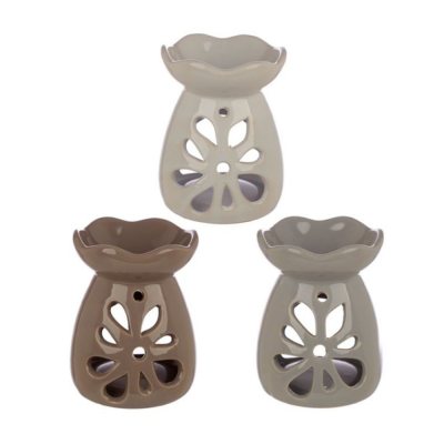 Oil Burner and Wax Melt - Gray & Pastel Flowers - Brown