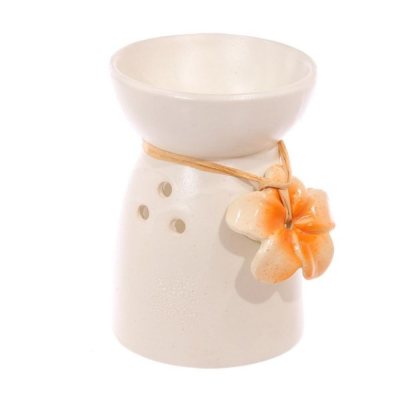 Duftlampe aus gesprenkelter Keramik – Creme mit Blumen – Orange