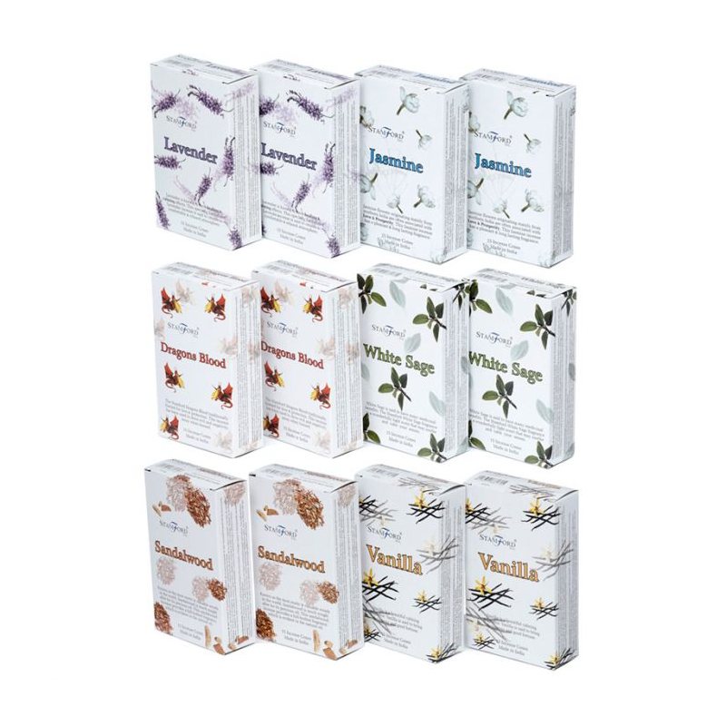 Cônes d'encens - Assortiment de 12 paquets - Vanille et Floral