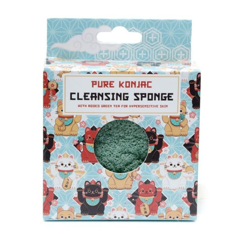 Konjac cleansing sponge, Green tea for sensitive skin, Lucky cat