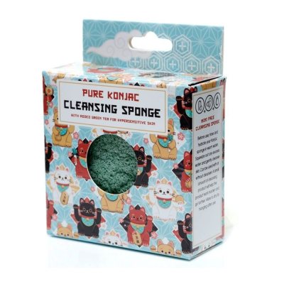 Konjac cleansing sponge, Green tea for sensitive skin, Lucky cat