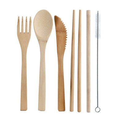 Bamboo cutlery set, 6 pieces, flowers