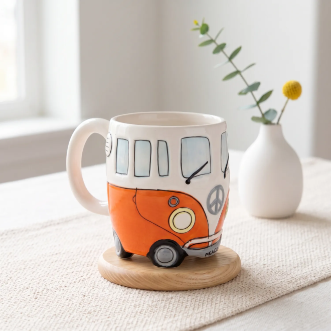 Tazza Volkswagen Combi in ceramica arancione