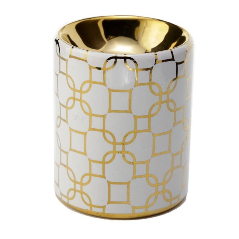 Perfume burner and wax melter, Geometric golden white