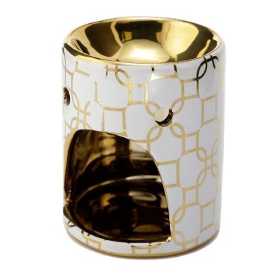 Perfume burner and wax melter, Geometric golden white