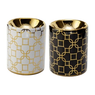 Perfume burner and wax melter, Geometric golden white