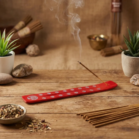 Red Tree of Life Wooden Incense Holder