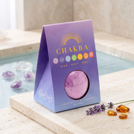 Duftende Badekugel Veilchen Lavendel und Bernstein Chakra-Kollektion
