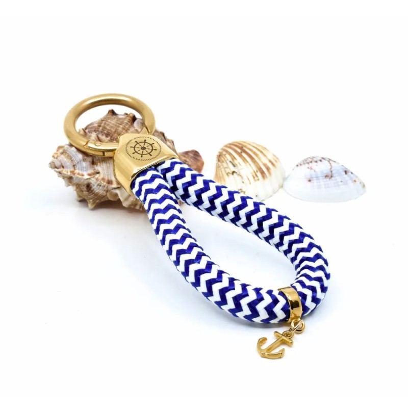 Doré bleu et blanc - Elégant porte-clés style marin Doré bleu et blanc - Elégant porte-clés style marin