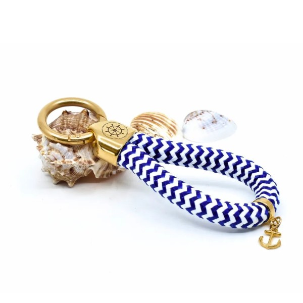 Doré bleu et blanc - Elégant porte-clés style marin