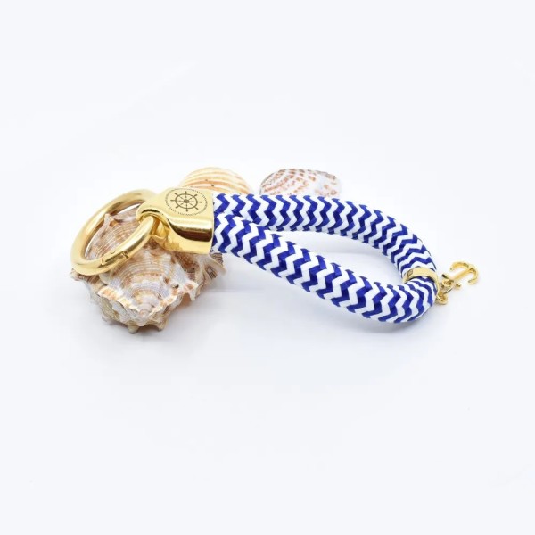 Gold, Blue, and White - Elegant Nautical-Style Keyring
