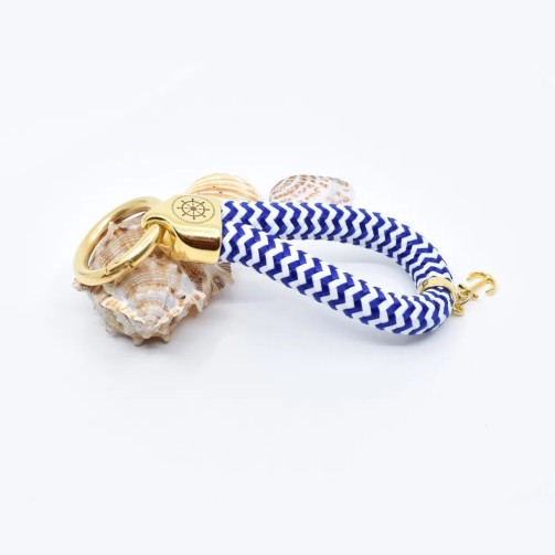 Gold, Blue, and White - Elegant Nautical-Style Keyring
