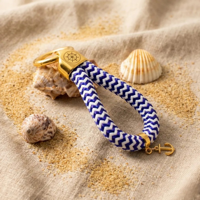 Gold, Blue, and White - Elegant Nautical-Style Keyring Gold, Blue, and White - Elegant Nautical-Style Keyring
