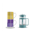 Set di 2 Tazze e 1 Caffettiera a Stantuffo Blu