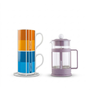Caffettiera a stantuffo Pantone viola e 2 tazze | Gecodart