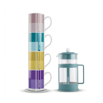 Blaues French Press Set aus Glas mit Tassen | Gecodart