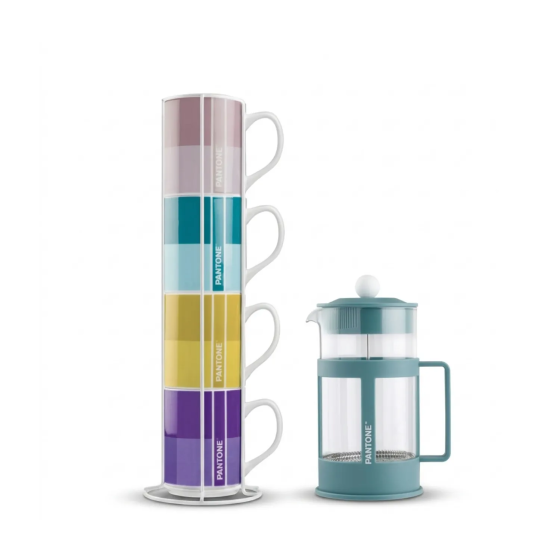 Coffret Cafetière à Piston et 4 Mugs Bleu 1L