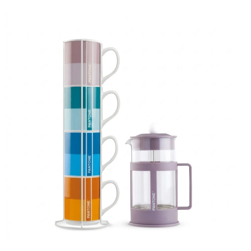 Set Caffettiera a Stantuffo e 4 Tazze Pantone Viola 1L Set Caffettiera a Stantuffo e 4 Tazze Pantone Viola 1L