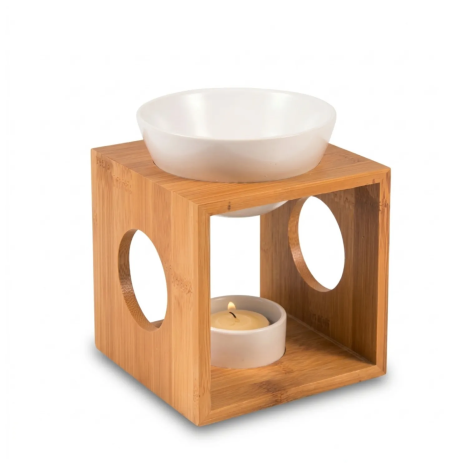 Brûle-Parfum Design en Bois Bambou et Porcelaine | Gecodart