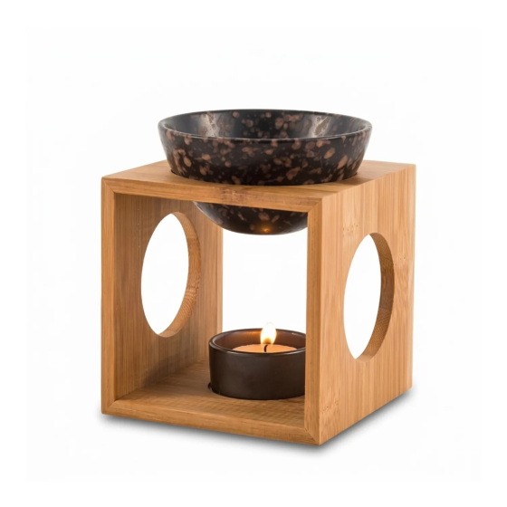 Brûle-parfum Bambou et Céramique M2 pour Huiles et Fondants de Cire