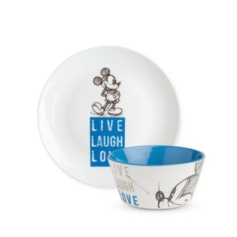 Lot Bol + assiette Mickey - Bleu Lot Bol + assiette Mickey - Bleu