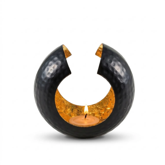 Beau photophore rond design en métal doré | Gecodart