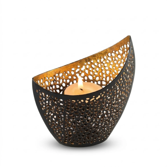 Portacandele in metallo dorato dal design molto moderno | Gecodart