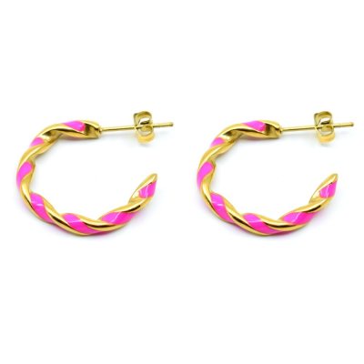 Neon pink gold earrings