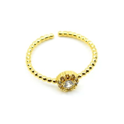 Enamelled gold crystal ring, adjustable