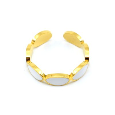 Oval white gold enamel ring, adjustable