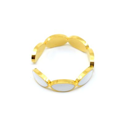 Emaille-Ring, oval, weiß, vergoldet, verstellbar
