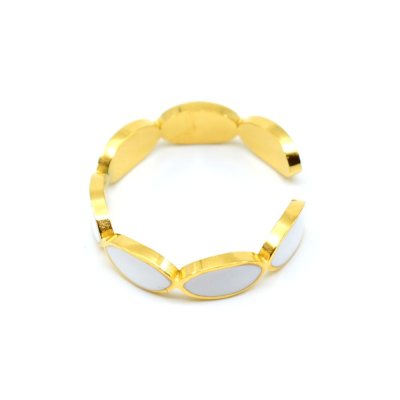Emaille-Ring, oval, weiß, vergoldet, verstellbar