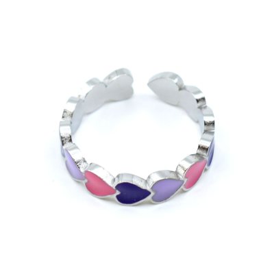 Emaille-Ring Herz rosa-purpurfarben versilbert, verstellbar