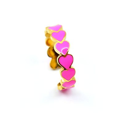 Enamelled neon pink heart ring, adjustable