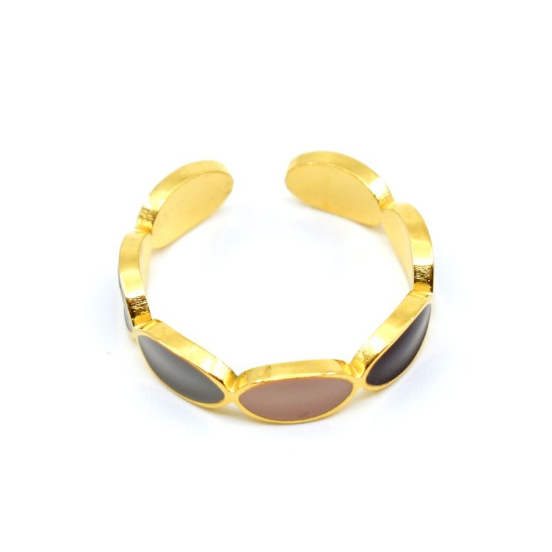 Emaille-Ring, oval, mehrfarbig, vergoldet, verstellbar