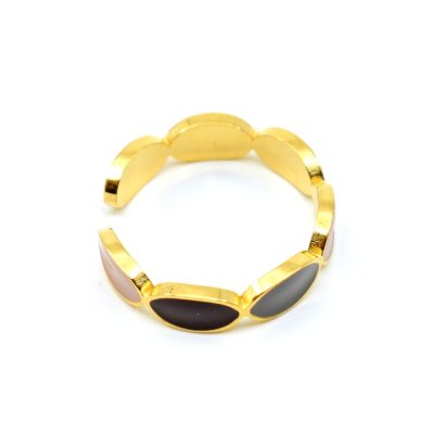 Oval enamelled ring, gold-coloured, adjustable