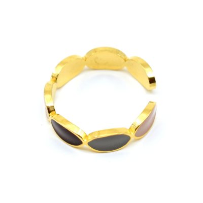 Emaille-Ring, oval, mehrfarbig, vergoldet, verstellbar