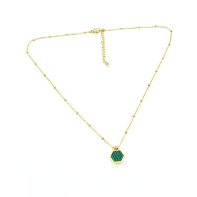 Emerald green gold hexagon necklace