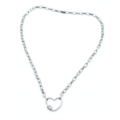 Chain necklace, silver heart clasp