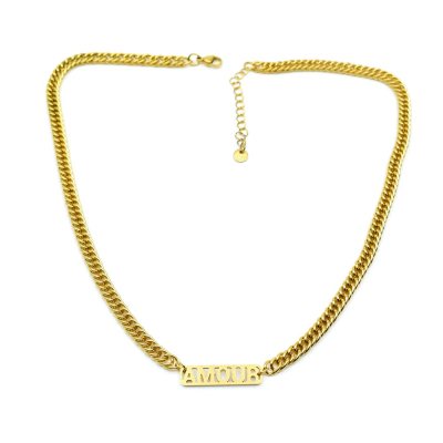 Chain necklace, "AMOUR" gold plated