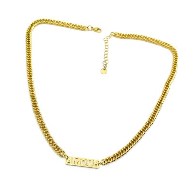 Halskette mit Netzkette, "AMOUR" goldfarben