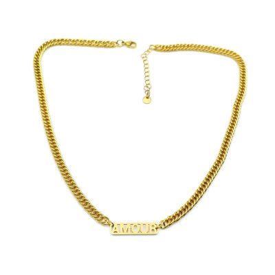 Halskette mit Netzkette, "AMOUR" goldfarben