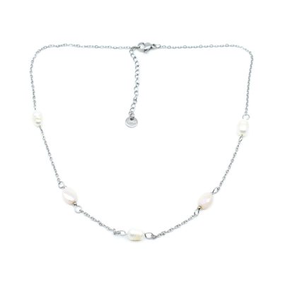 Pearl necklace, silver plated