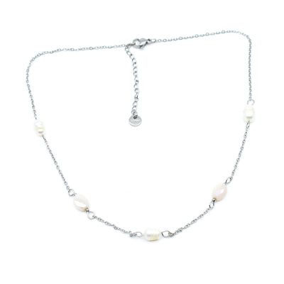 Pearl necklace, silver plated