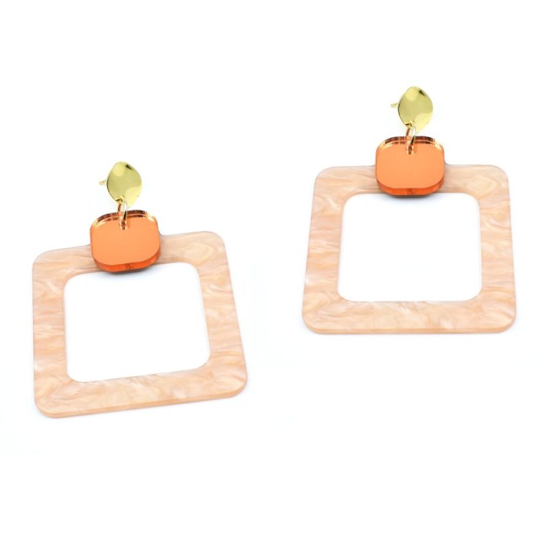 Quadratische Ohrringe in Rosa Lachs Orange