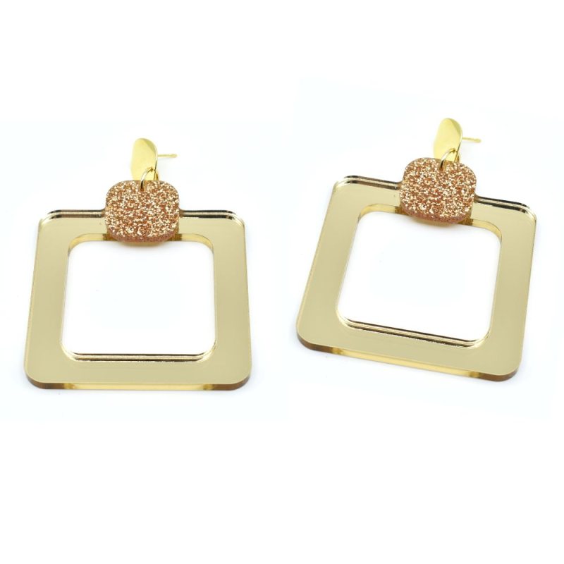 Square gold metallic glitter earrings