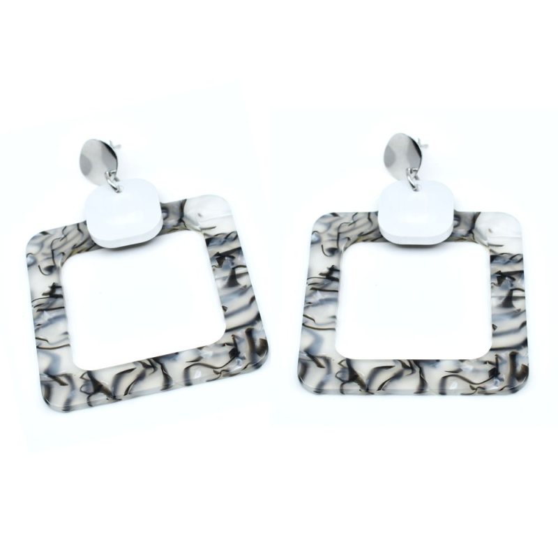 Square earrings anthracite grey silver plated