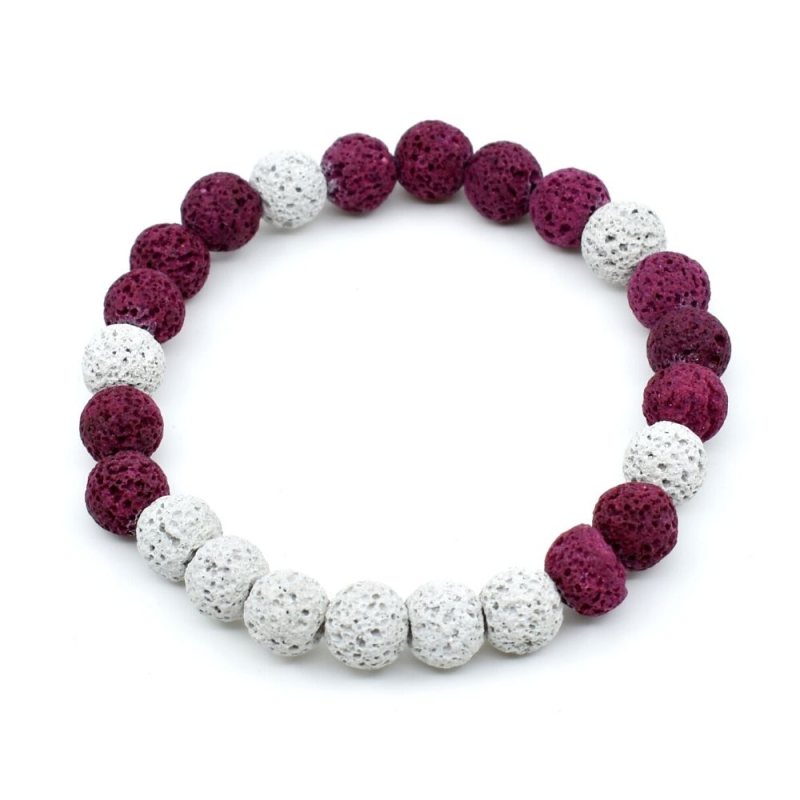 Bracelet en pierre lave - Violet blanc