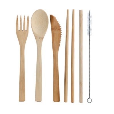 Bamboo cutlery set, 6 pieces, marine life